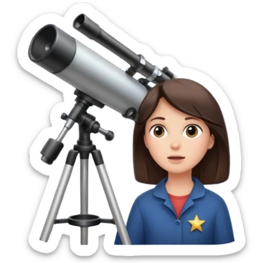 brunette person stargazing with a telescope sticker