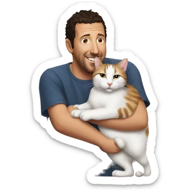 adam sandler HUGGING A CAT sticker