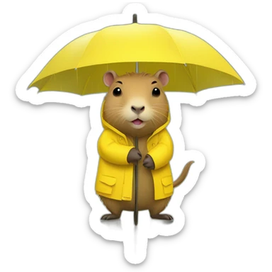 Capybara in a yellow rain jacket holding an umbrella  sticker