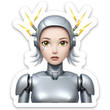 A female robot with a sexy body and lightning shooting from her brain sticker