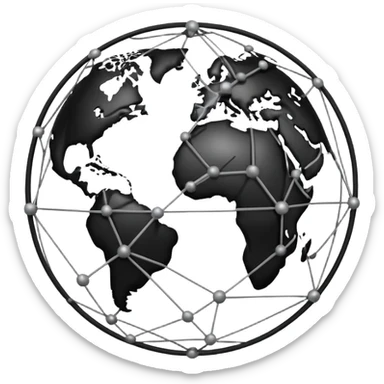 stylized globe with network lines and nodes, mostly black with white accents sticker