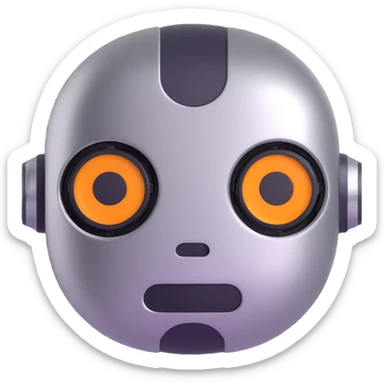 polished minimalistic perfectly round steel robot face, simple clean design sticker