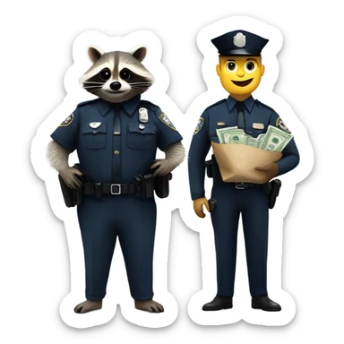 Raccoon with money bag and cop sticker