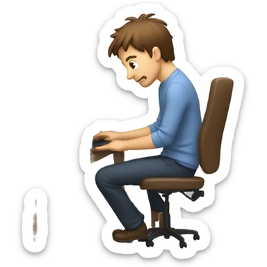 man with brown receding hair playing with a computer sticker