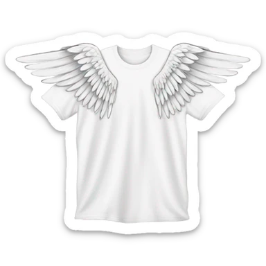 white t shirt with small drawing of wings on the front sticker
