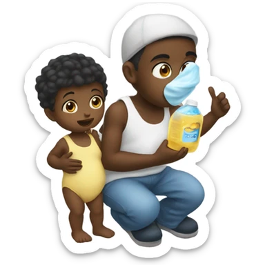 Diddy holding baby oil and a baby sticker