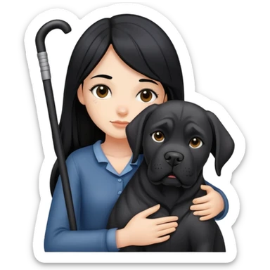 girl with long black hair hugging a black Cane Corso dog sticker
