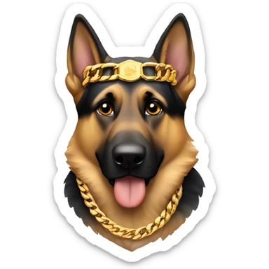 German Shepherd wearing a gold cuban link sticker