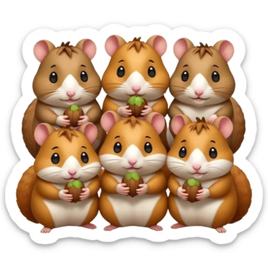 cartoon-style hamster sharing acorns with other cartoon-style hamsters sticker