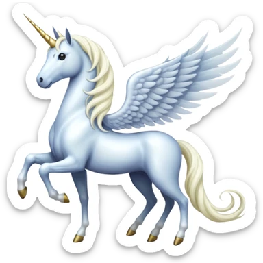 All white Cinematic Noble Unicorn with wings, slender with a flowing mane and tail and spiraled horn sticker