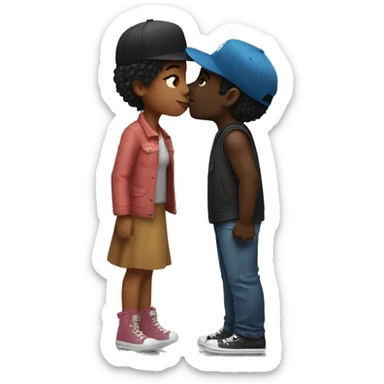 Black girl, kissing a black guy in trucker hat sticker
