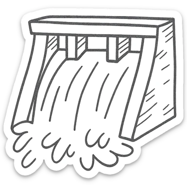 hand drawn outlined dam with water flowing icon sticker