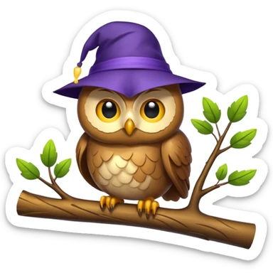 owl in nightcap sleeping on glowing branch sticker