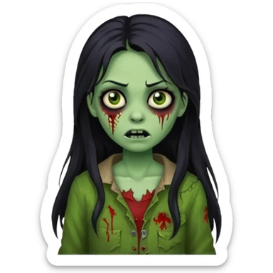 girl zombie with long black hair and green skin sticker