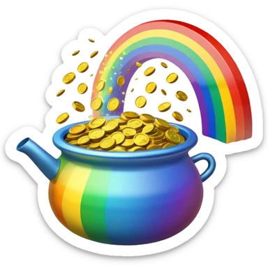 A rainbow emoji with a pot of gold at the end. sticker