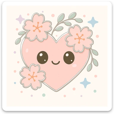 Make the silver details on the heart with sakura more prominent in kawaii style. sticker