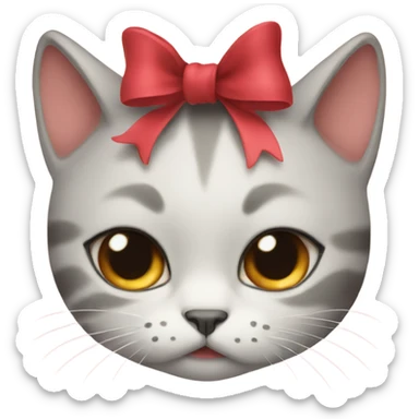 cat crying and wearing a bow sticker