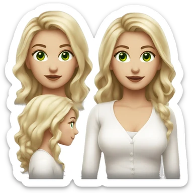 blonde balayage hair woman, green eyes, white cardigan white shirt  sticker