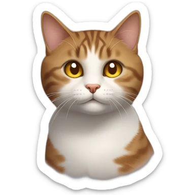 american short hair cat- tabby- a little bit fat- brown yellow eyes- the distances between eyes is a little bit far- dark orange hair- fluffy- looks cute - looks middle aged sticker