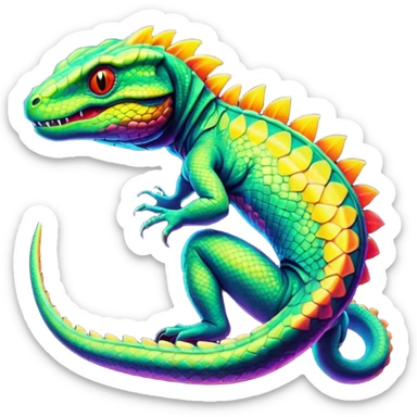 Exotic futuristic lush warm-colored neon reptilian Fakémon-creature sticker
