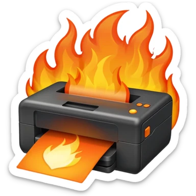 una impresora escupiendo fuego sticker