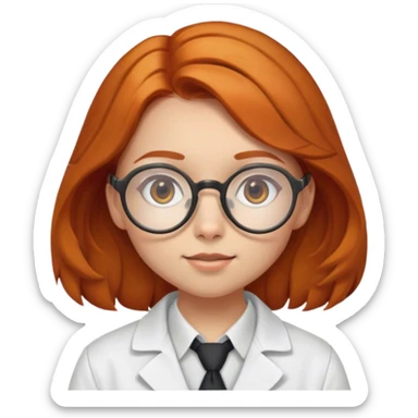 Fair-skinned, ginger, with brown eyes, girl, with brown round tortoise shell glasses, as a scientist sticker
