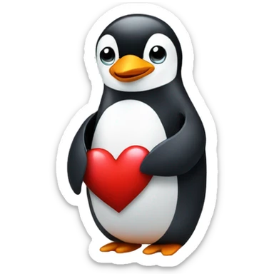 Penguin holding a heart sticker