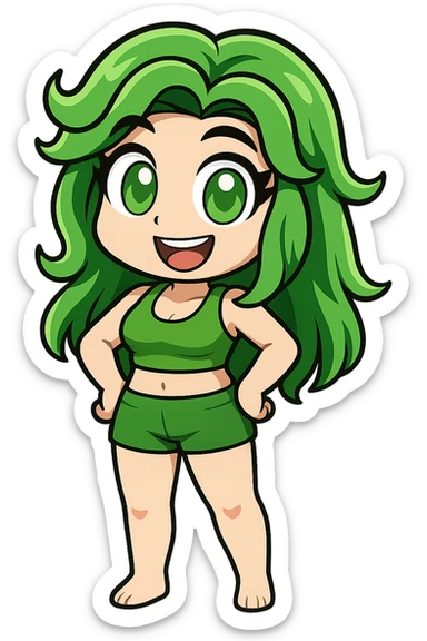 Extract the full body of the girl character from the image, preserving the same cartoon style and quality, with a transparent background. sticker