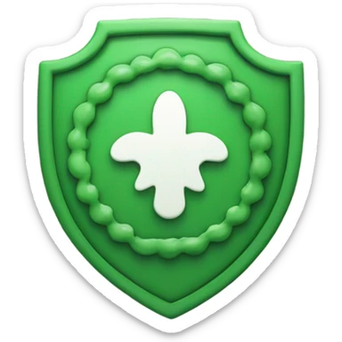 Create an emoji of a green scalloped badge that has a bold white checkmark inside of the badge sticker