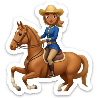 A woman riding a horse backwards sticker