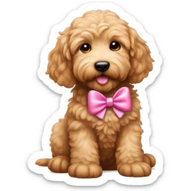 Golden doodle puppy with pink bow sticker