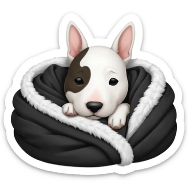 bull terrier sleeping cozy with blanket black head and ears sticker