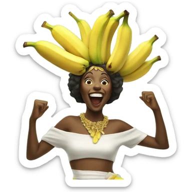 Lady wearing a banana head dress dancing  sticker