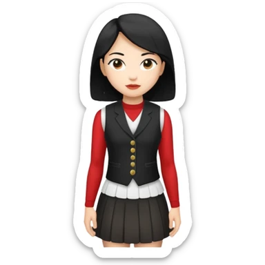 asian woman in white skirt and black women's vest sticker