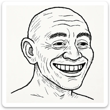 wojak meme style, guane deme character smiling, classic wojak features, plain background sticker