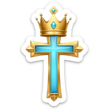 a golden, glowing cross with a cyan crown on top of it, with no background sticker