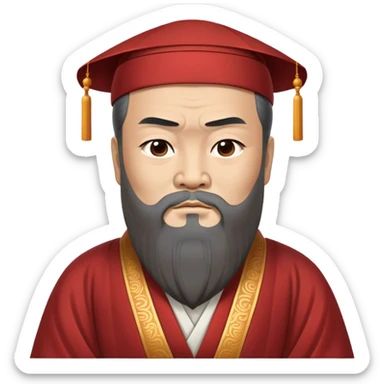 Cinematic Realistic Confucius Portrait Emoji, depicted as a wise ancient philosopher in traditional robes with a serene, contemplative expression, rendered with soft timeless textures and harmonious natural lighting that captures his enduring wisdom. sticker