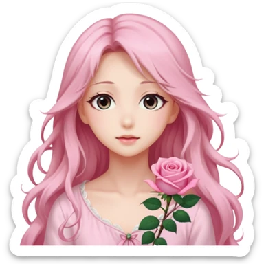Gorgeous dreamy anime lady pink roses with long hair sticker