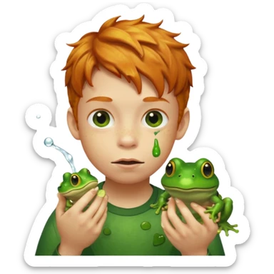 Ginger boy eating frog sticker