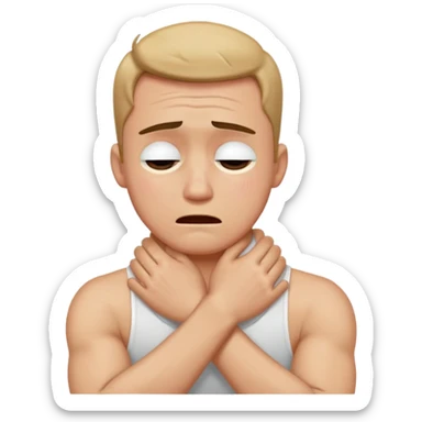 Guy with arms crossed holding neck crying sticker