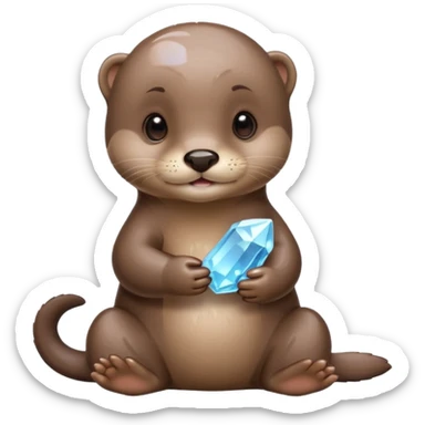 baby otter holding crystals sticker