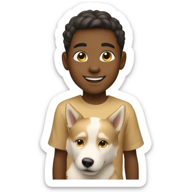 smiling boy with golden beige Husky  outdoors sticker