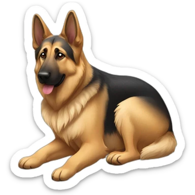 german-shepard-dog laying down with double coat fur and black ear  sticker