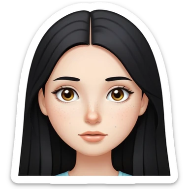 girl with long straight black hair, light makeup, and freckles sticker