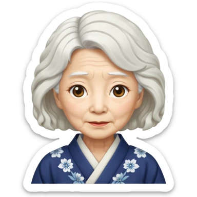 japanese culture old woman with white wavy hair and wrinkles sticker