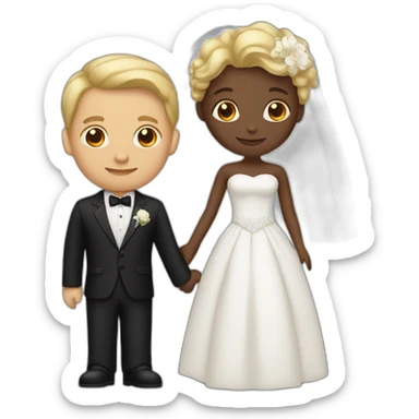 Tan black man with dark brown hair and man with blonde hair getting married sticker