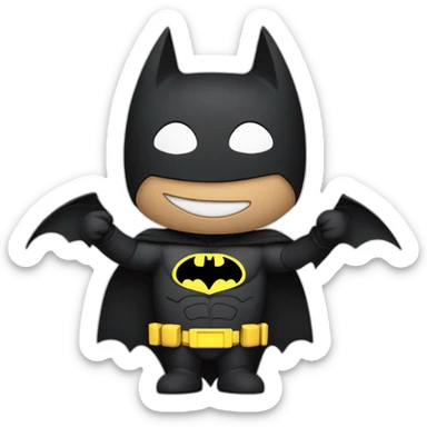 The image depicts a cartoon character dressed as Batman, holding long a blank piece of paper. The background is black. sticker