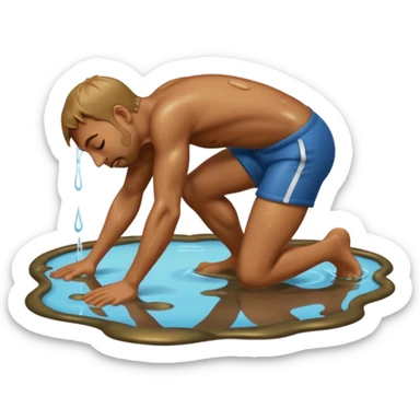 apple style emoji of a man sprawled face down in a puddle, licking the water, back raised sticker