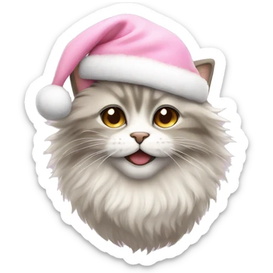 a fluffy cat with a pastel pink santa hat sticker