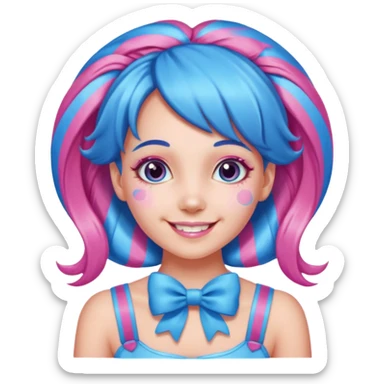 candy girl from candyland very long blue-pink mixed candy hair with ribbon and no tattooes sticker